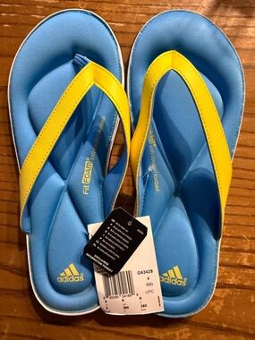 adidas Blue and Yellow Cushioned Flip Flops